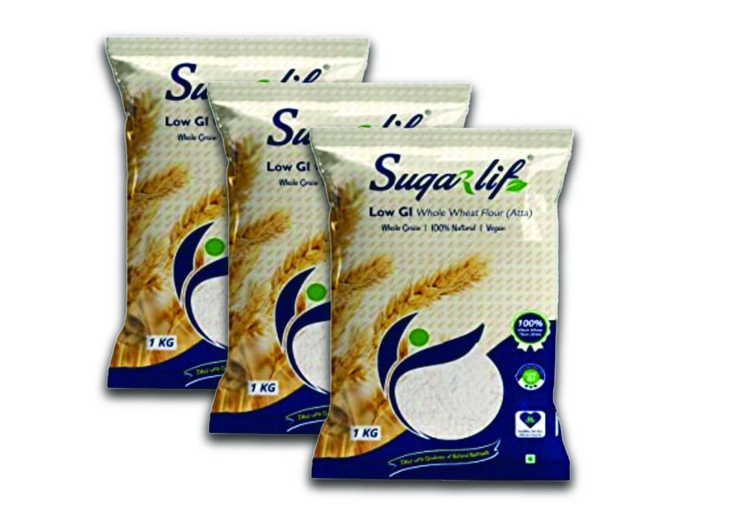 Sugarlif Low Gi Whole Wheat Atta (Flour) | Orignal Product Of Dr. C K Nandagopalan | Low Glycemic Index | Same Taste | Same Flavour | 1Kg X 3 Packet