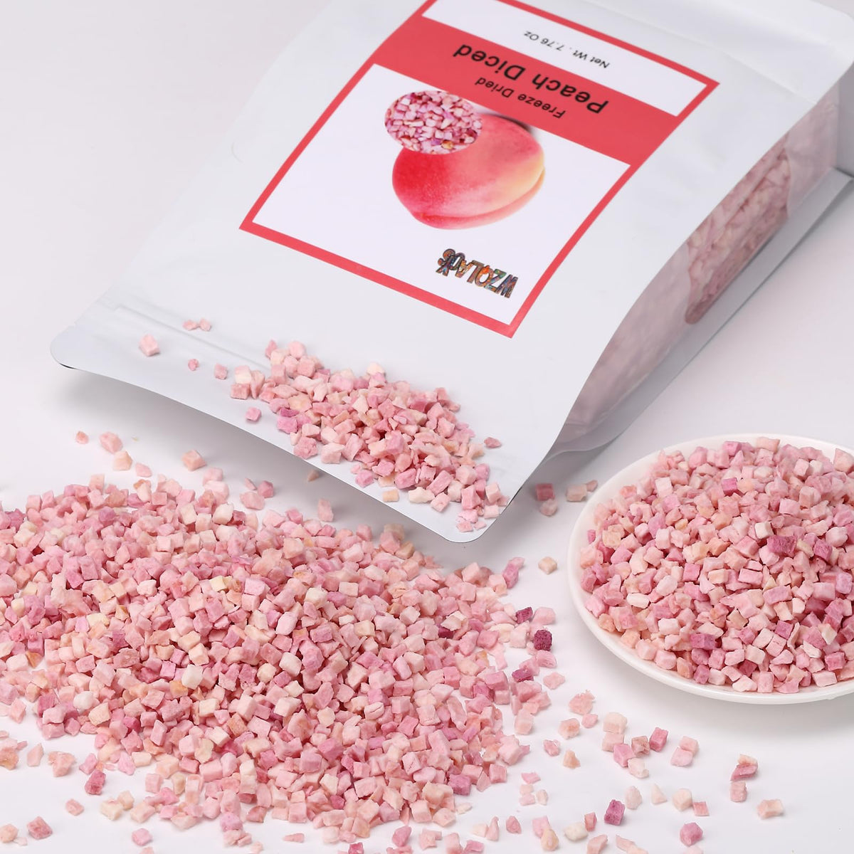 WZQLAOYS Freeze Dried Diced Peaches 220g 100% Natural for Baking, Tea, Smoothies, Yogurt, Cake Decoration