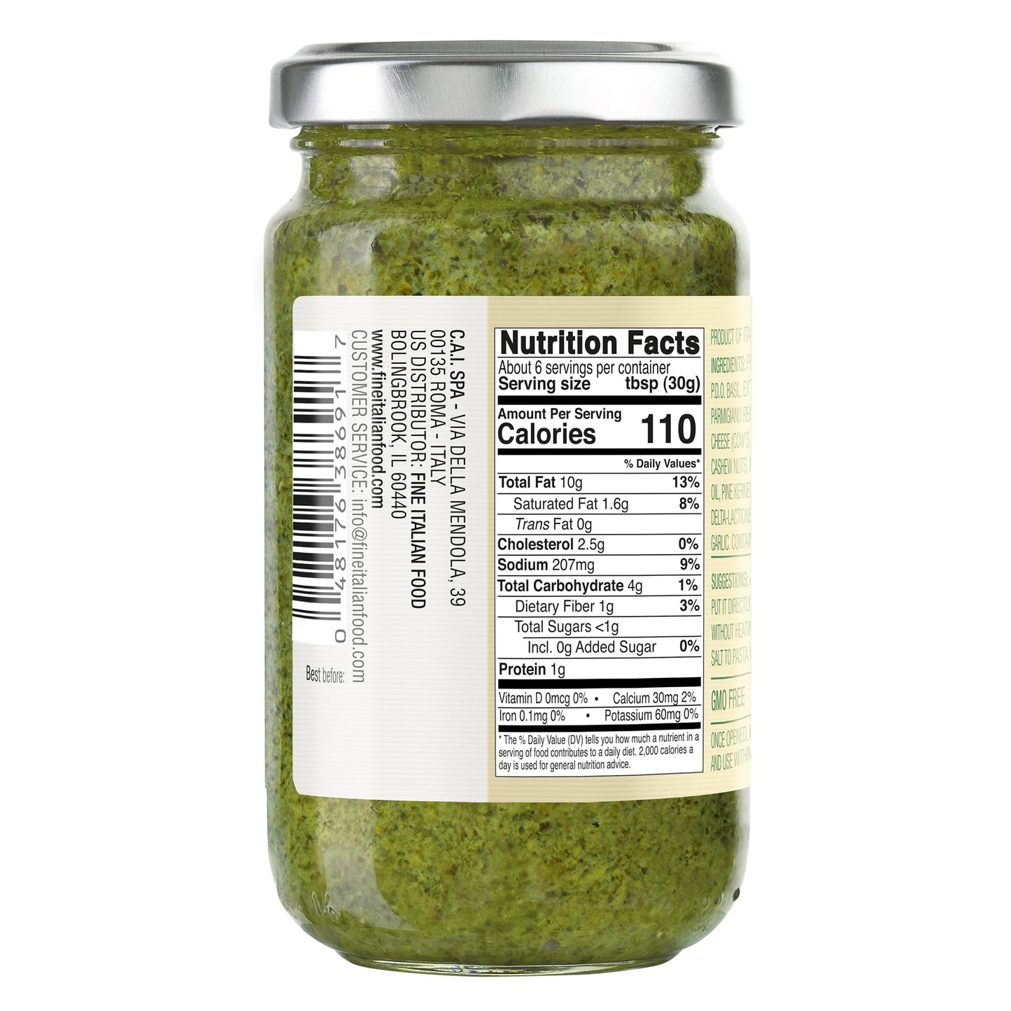 Mantova Basil Pesto Sauce with Cheese, 6.7 oz - Authentic Italian, Rich Flavor, Perfect for Pasta, Dips & Marinades