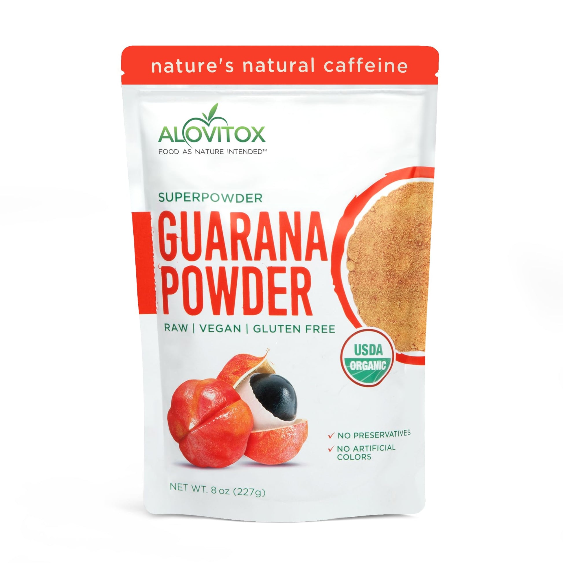 Alovitox Organic Guarana Seed Powder | Raw Guarana Seed Extract  Vegan  Non-Gmo & Gluten-Free (Superfood  65Mg Of Natural Energy Blend Per Serving) 8Oz/113 Servings