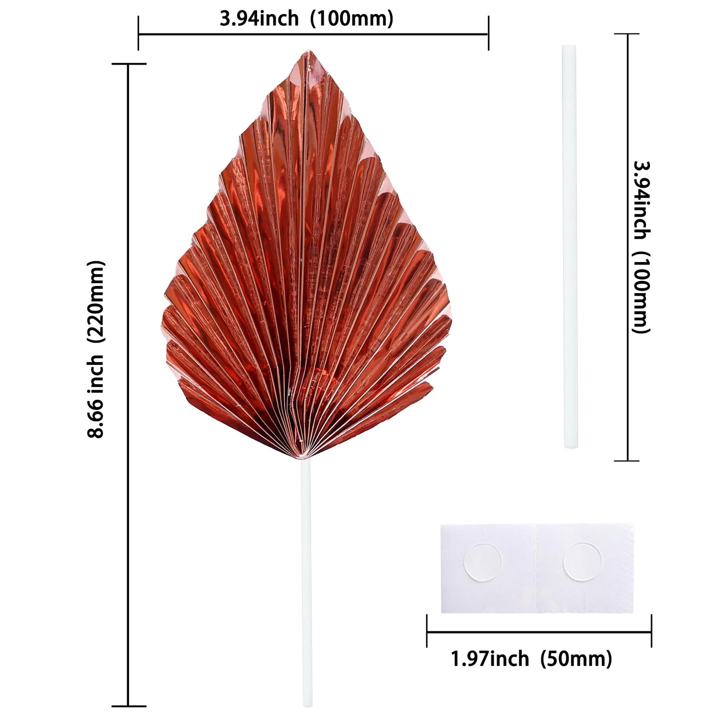 Gyufise Paper Palm Fan Cake Toppers, 6Pcs Light Rose Gold Party Decorations, W 4.7 x H 5.1, Model ZN0680-13