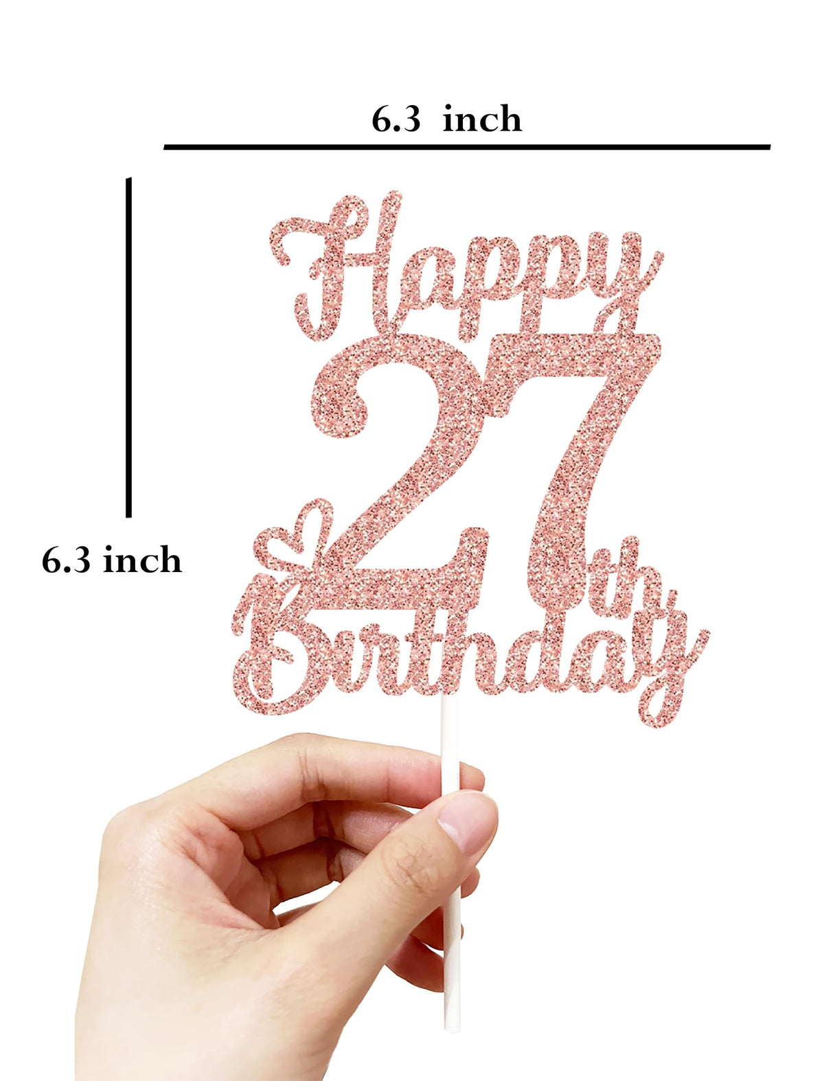 Veegood 27th Birthday Cake Topper - Rose Gold Glitter, Happy 27th Design