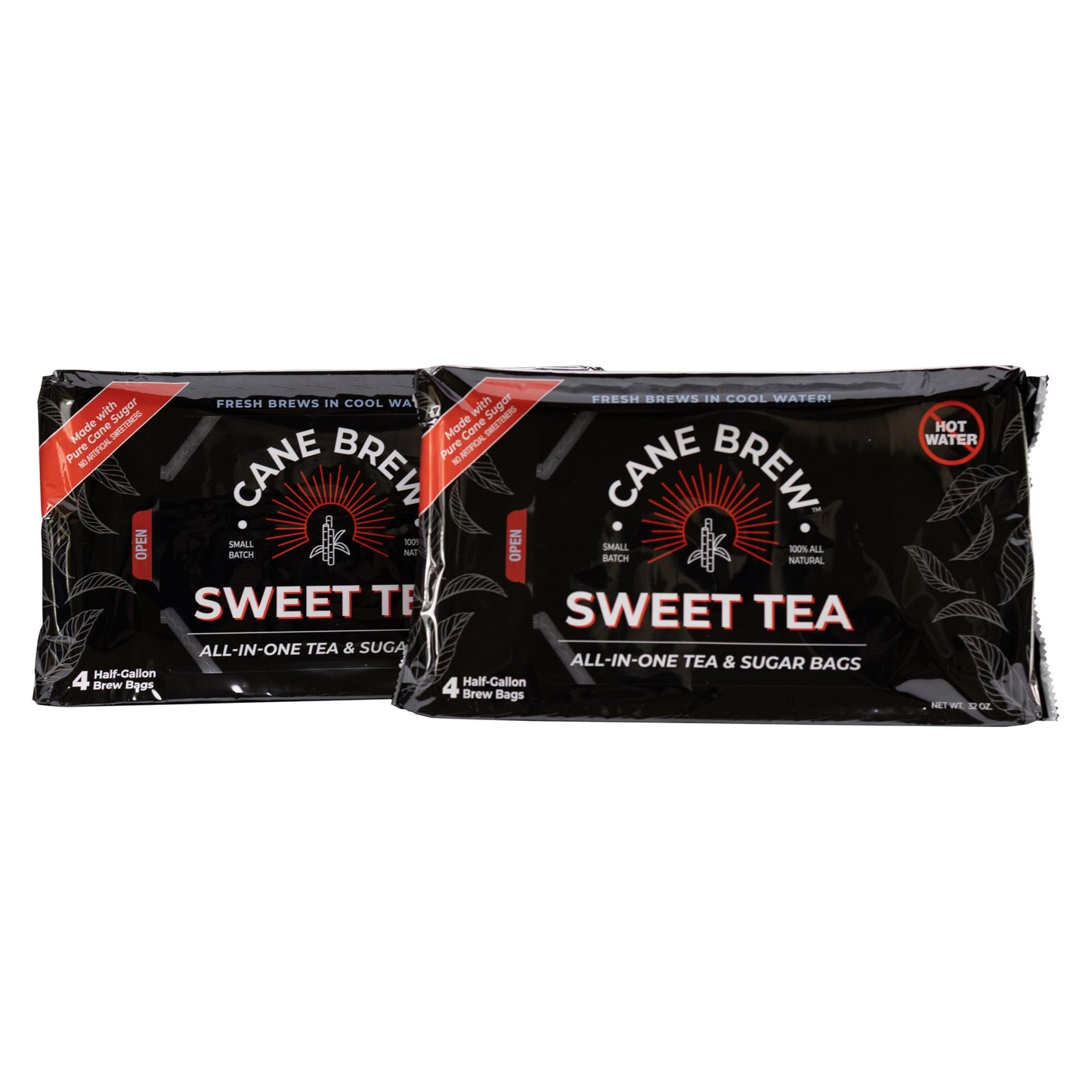 Cane Brew Sweet Tea - Southern Black Iced Teas  Family Size - No Boil  Zero Mess - Cold Brew for Home  Camping  RV  or Travel  8 Half Gallon Bags