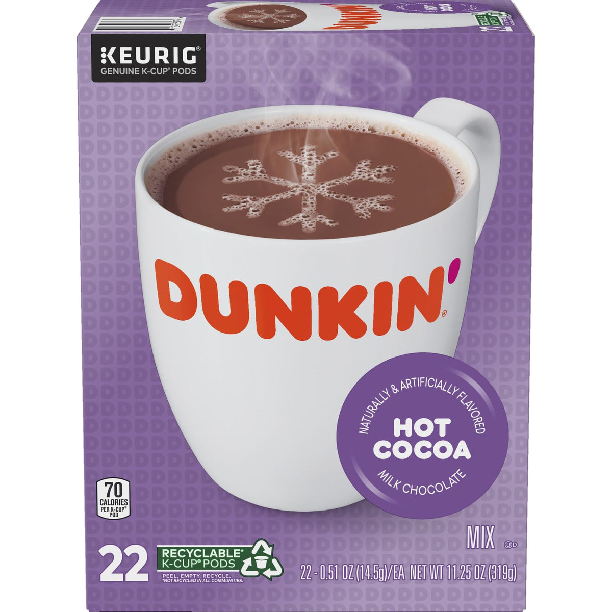 Dunkin Donuts Milk Chocolate Hot Cocoa K-Cup Pods, 22 Count Box