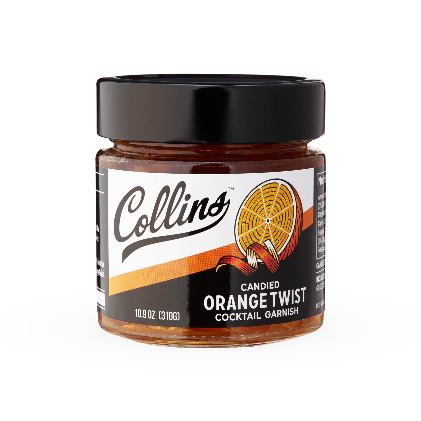 Collins Candied Fruit Orange Peel Twist In Syrup - Popular Cocktail Garnish For Skinny Margarita, Martini, Mojito, Old Fashioned Drinks, Peel For Baking, 10Oz