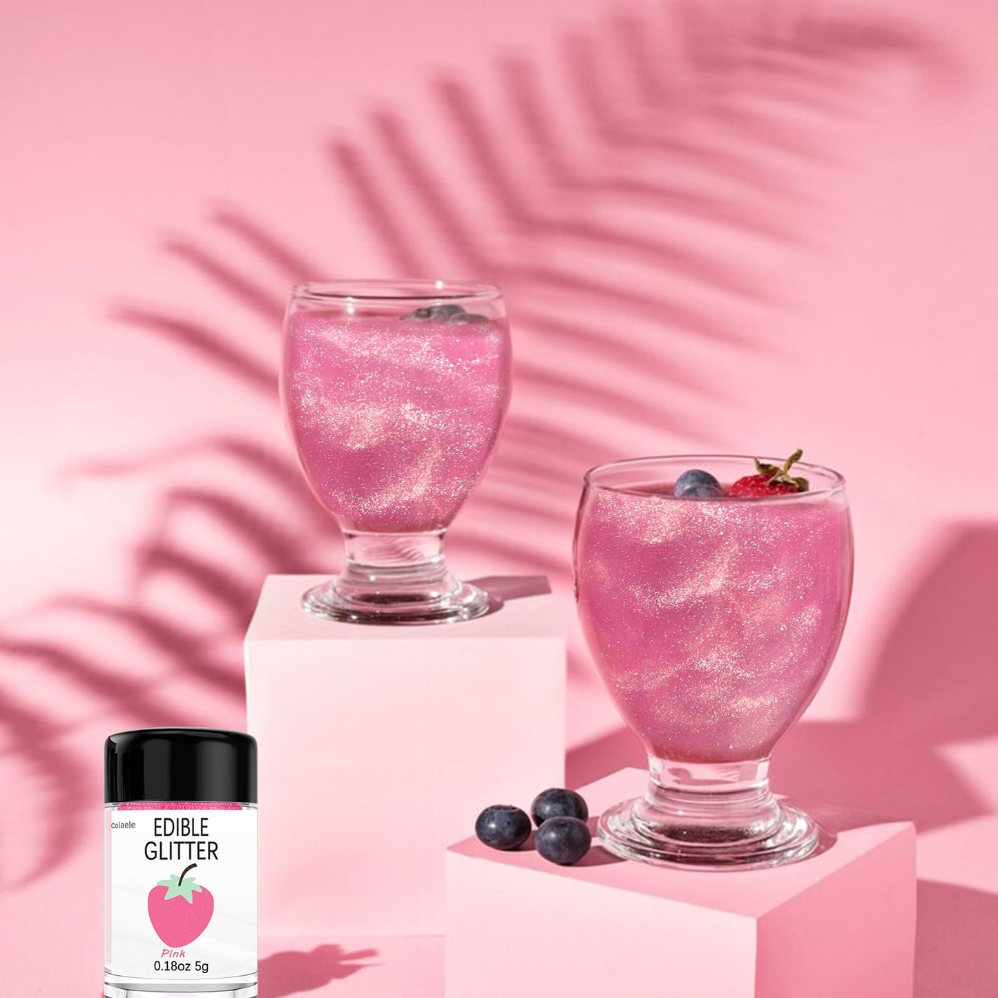 Colaele Pink Edible Glimmer Powder Glitter - Food-Grade Luster Dust, 5g, Vegan