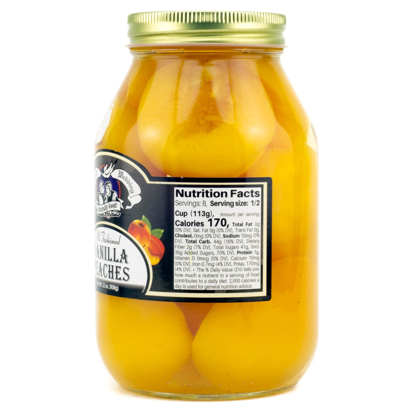 Amish Wedding Vanilla Peach Halves - 32oz Jar of Delicious Fruit Preserves
