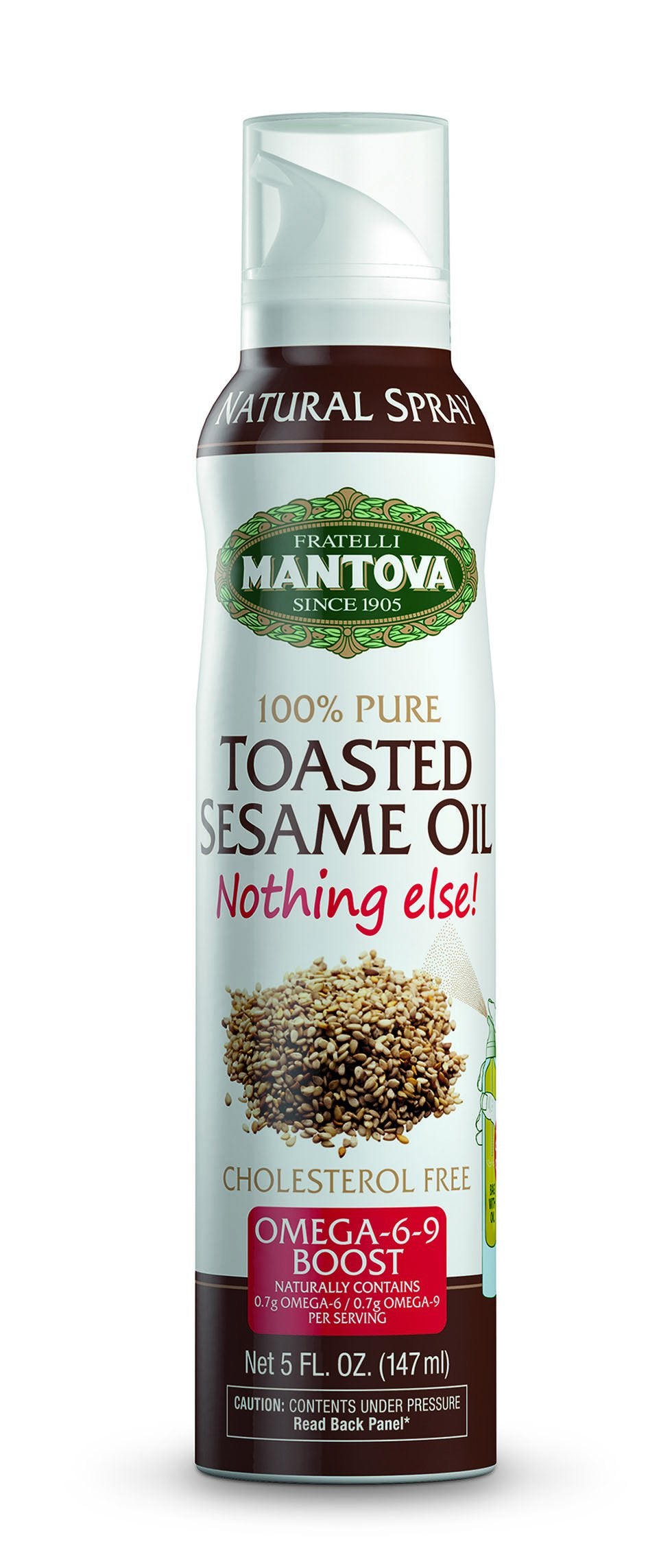 Mantova Toasted Sesame Oil Spray, 5 fl. oz. (Pack of 1), Product of Italy, All-Natural, Heart-Healthy Toasted Sesame Seed Oil, I
