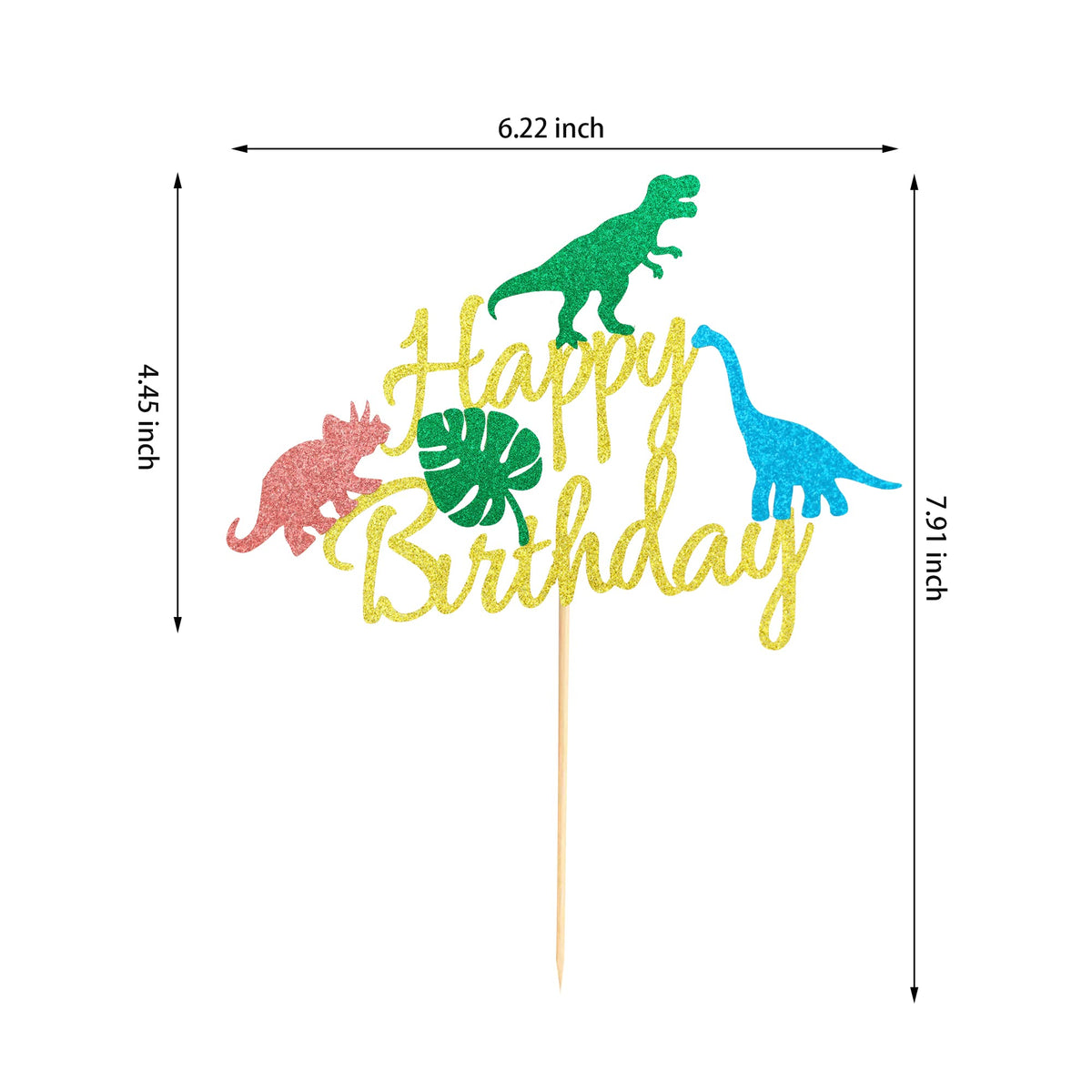 Arthsdite Dinosaur Happy Birthday Cake Topper With Leaves Dinsaurs Birthday Roar Cake Pick For Dino Theme Baby Shower Kids Boys