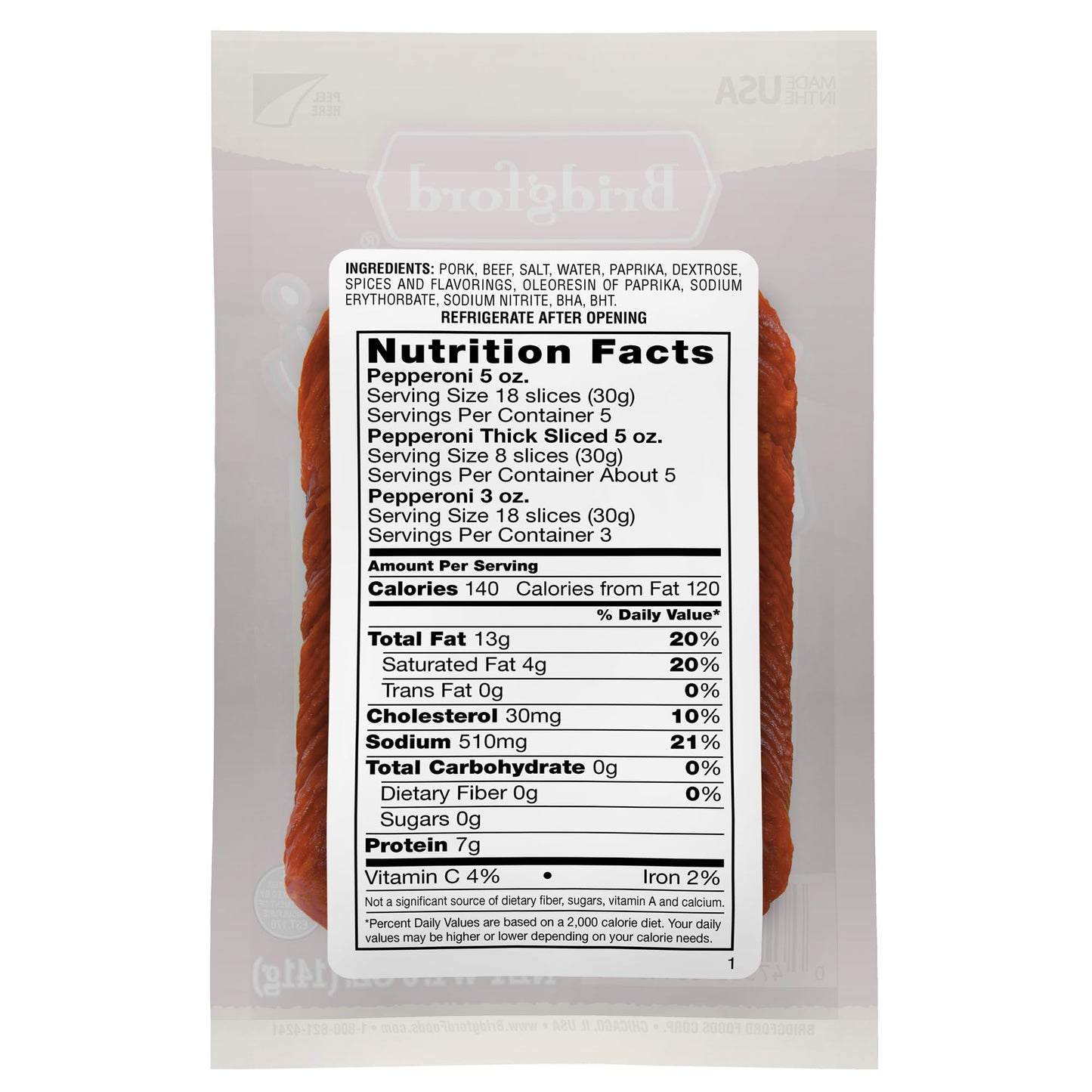 Bridgford Sliced Pepperoni 5 Oz Pack Of 4 - Gluten-Free Pepperoni Slices For Pizza And Sandwiches - Zero Carb Sliced Pepperoni F