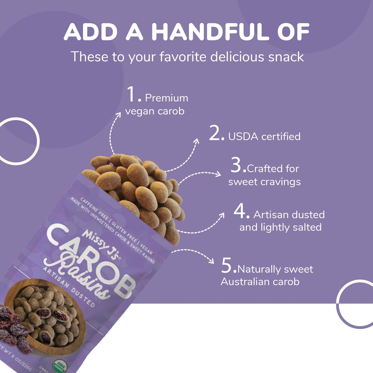 Missy Js Organic Carob Covered Raisins, Vegan, Gluten Free, 8 Oz, 3 Pack