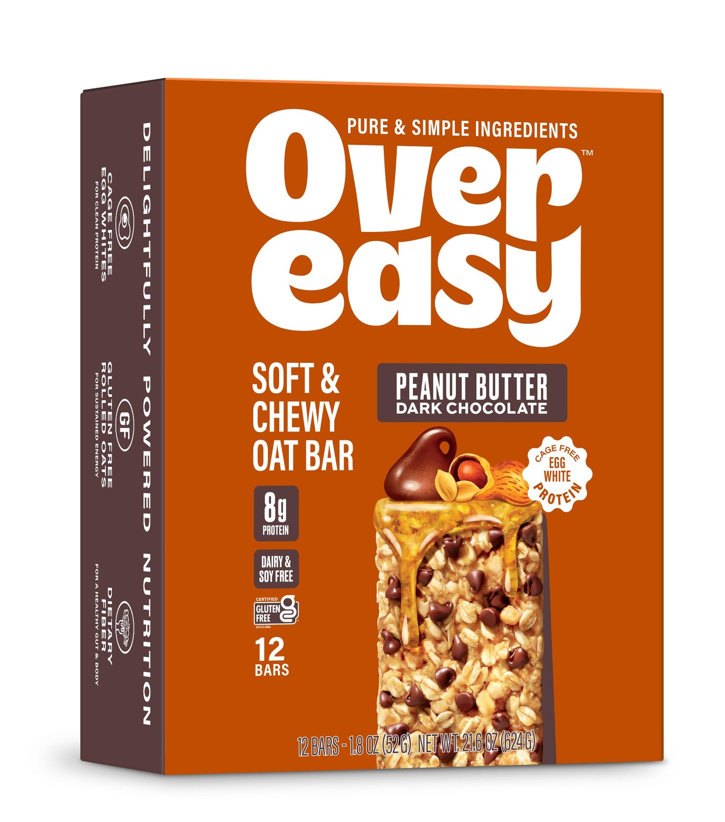 Over Easy Peanut Butter Dark Chocolate Soft and Chewy Oatmeal Breakfast Bars - Granola and Protein Bars - 12 Energy Snack Bars -