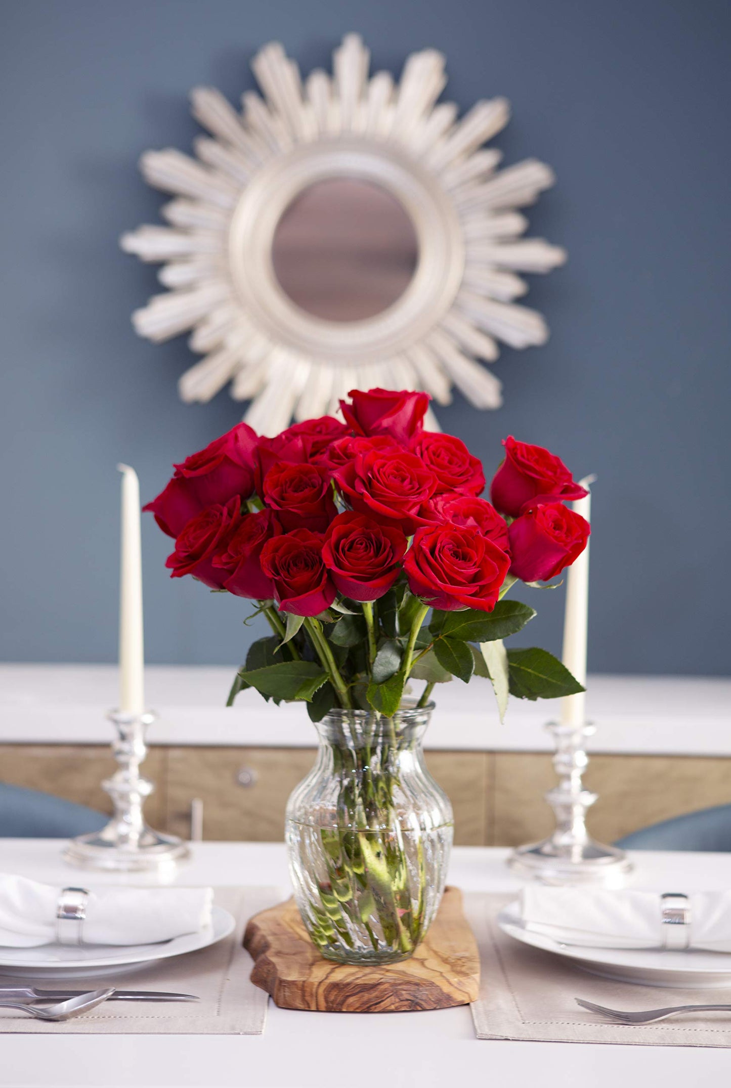 KaBloom Flowers - Mothers Day Collection - The Romantic Classic Bouquet of 18 Fresh Red Roses (Farm-Fresh) with Vase|Gift for Birthday  Thank You  Valentine  Mothers Day Fresh Flowers