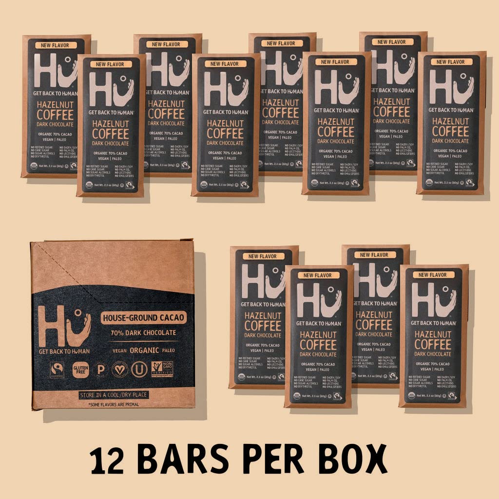 Hu Chocolate Bars | 12 Pack Hazelnut Coffee Crunch Chocolate | Natural Organic Vegan, Gluten Free, Paleo, Non Gmo, Fair Trade Da