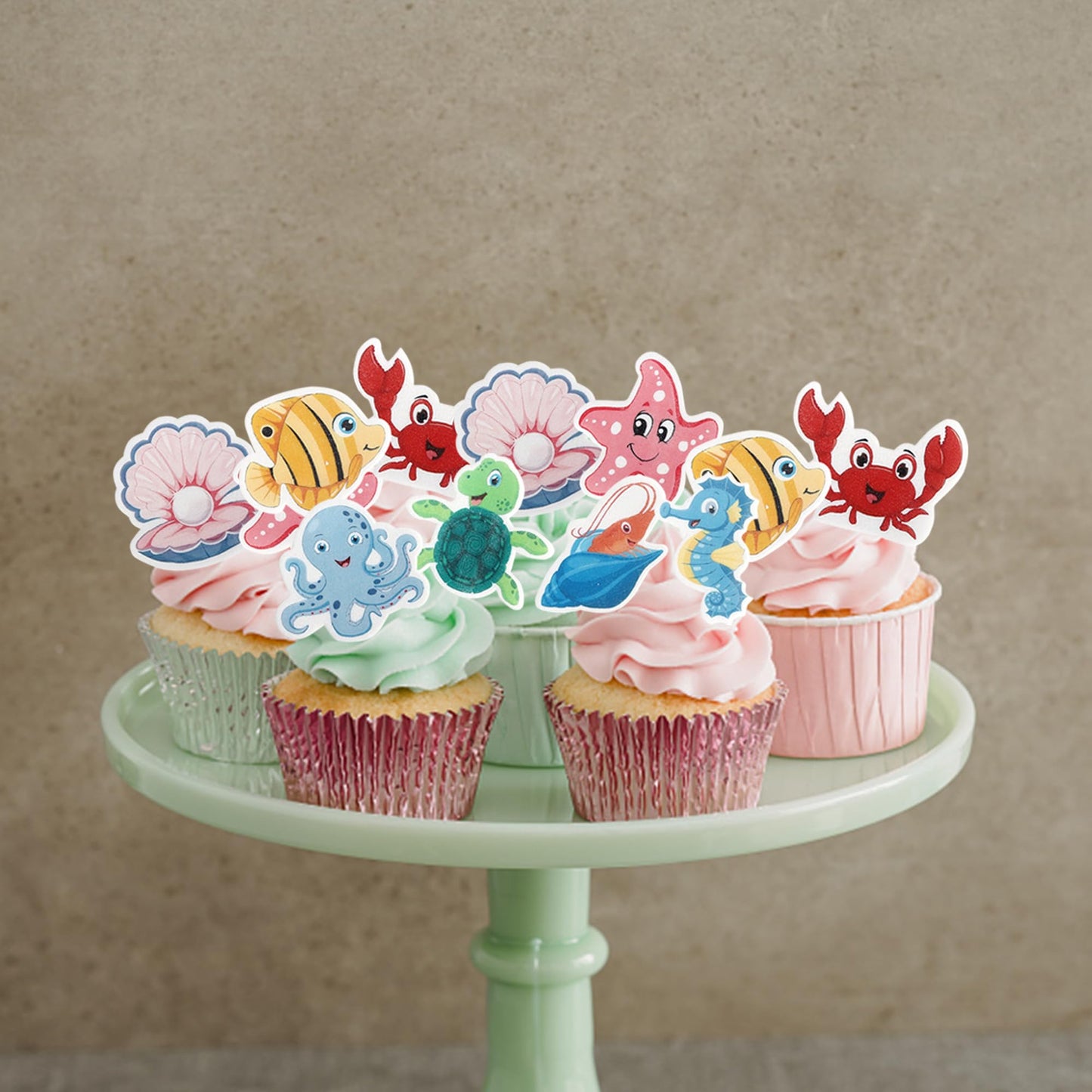 Rssta i Edible Ocean Animal Cupcake Toppers 56 Pack, Paper, 2.1x1.2 inches, Sea Ocean Theme, Design 15