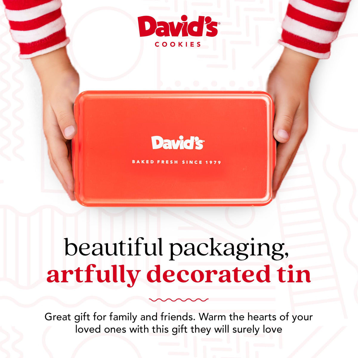 Davids Cookies Sweet Sampler Assorted Fresh Baked Cookies Tin - 8 Count | Chocolate Chunk, Peanut Butter Chip, Double Chocolate