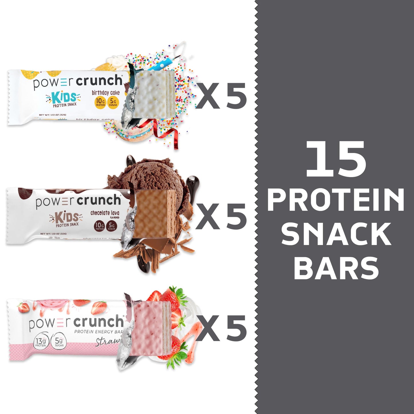 Power Crunch Protein Wafer Bars And Power Crunch Kids Protein Bars, Variety Pack, (15 Count) High Protein Snacks With Delicious Taste