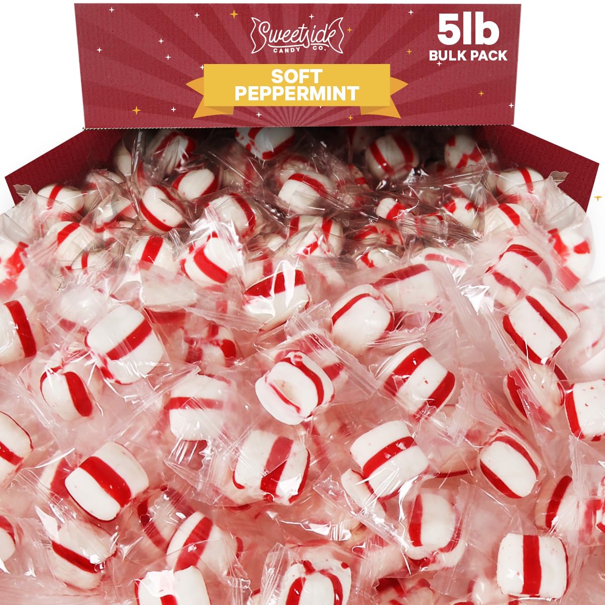 Soft Peppermint Candy Mints  5lb mints bulk individually wrapped  Refreshing peppermint puffs for Fresh Breath  Perfect soft mints peppermint puffs for Offices  Parties  and Everyday Enjoyment