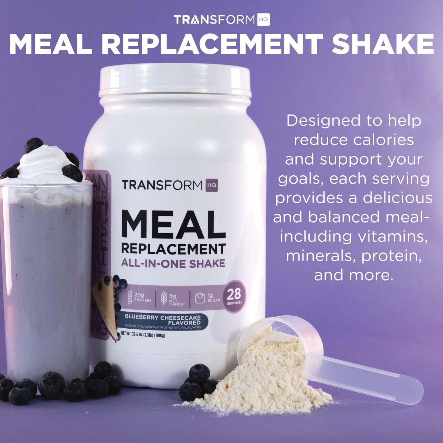 TransformHQ Meal Replacement Shake Powder 28 Servings (Chocolate) - Gluten Free, Non-GMO