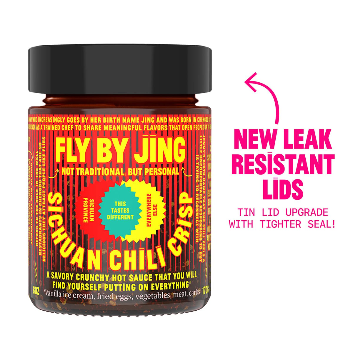 Flybyjing Sichuan Chili Crisp - Premium Spicy Savory All-Natural Vegan Chili Oil - Crunchy Hot Sauce, Good On Everything, Sugar