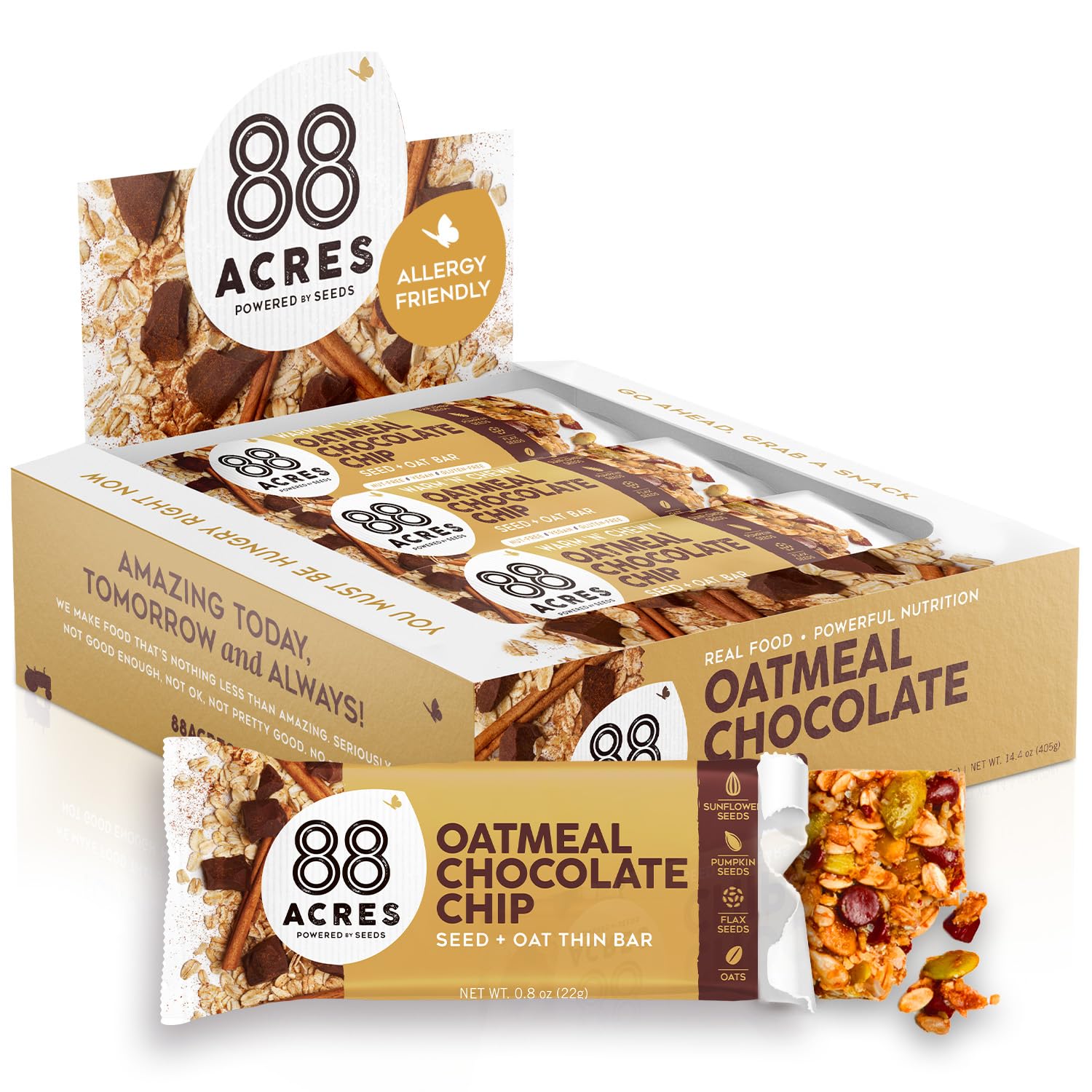 88 Acres Granola Bars | Oatmeal Chocolate Chip | Gluten Free, Nut-Free Oat and Seed Granola Bar | Vegan & Always Non GMO | 12 Pa