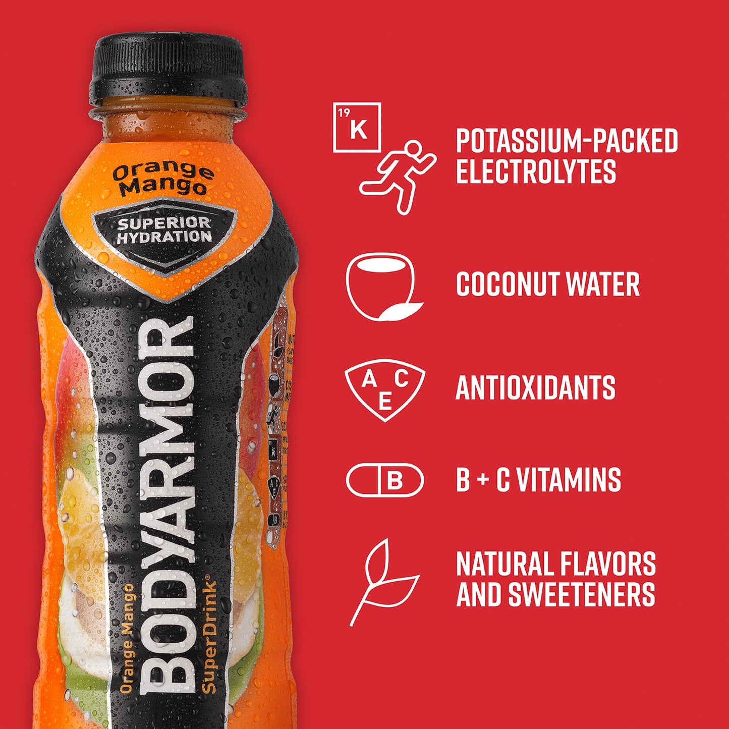 Bodyarmor Sports Drink Sports Beverage, Orange Mango, Coconut Water Hydration, Natural Flavors With Vitamins, Potassium-Packed Electrolytes, Perfect For Athletes, 12 Fl Oz (Pack Of 8)
