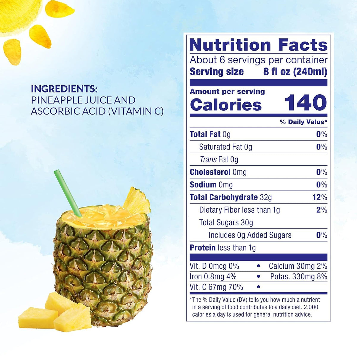 Dole 100% Pineapple Juice, No Added Sugar, 46 Fl Oz Can, Excellent Source of Vitamin C