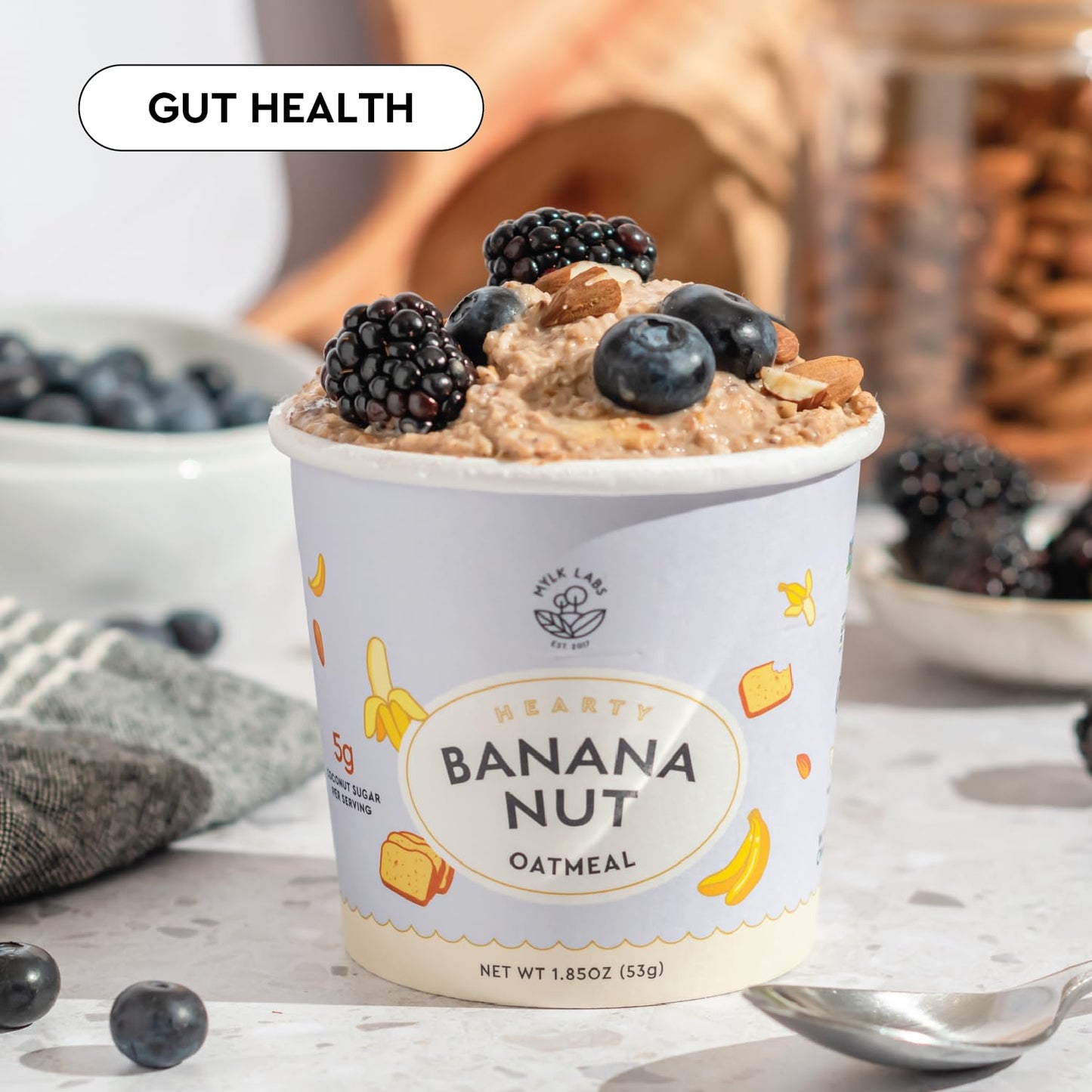 Mylk Labs Banana Nut Protein Oatmeal Cups, Whole Grain, Low Sugar, High Fiber Breakfast with Superfoods, Quick & Easy, On the Go