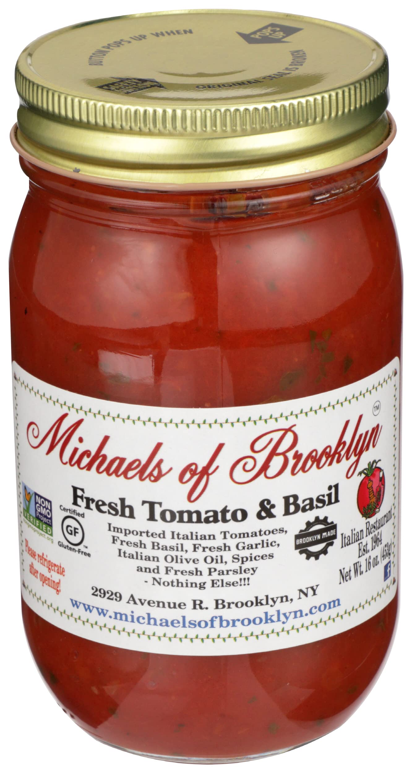 Michaels Of Bro, Michaels Tomato Basil Sauce, 16 Ounce