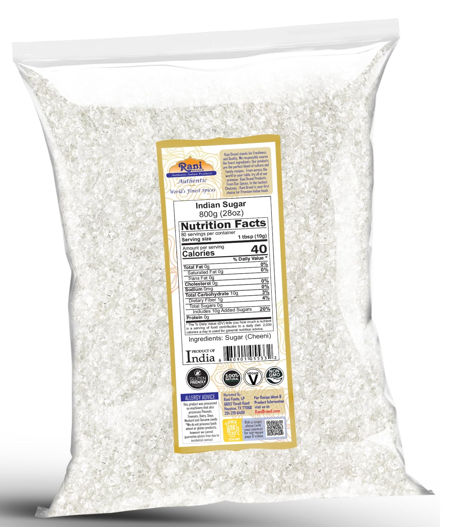 Rani Indian Sugar (Cheeni) 28oz - All Natural, Gluten Friendly, Vegan, Kosher, Indian Origin