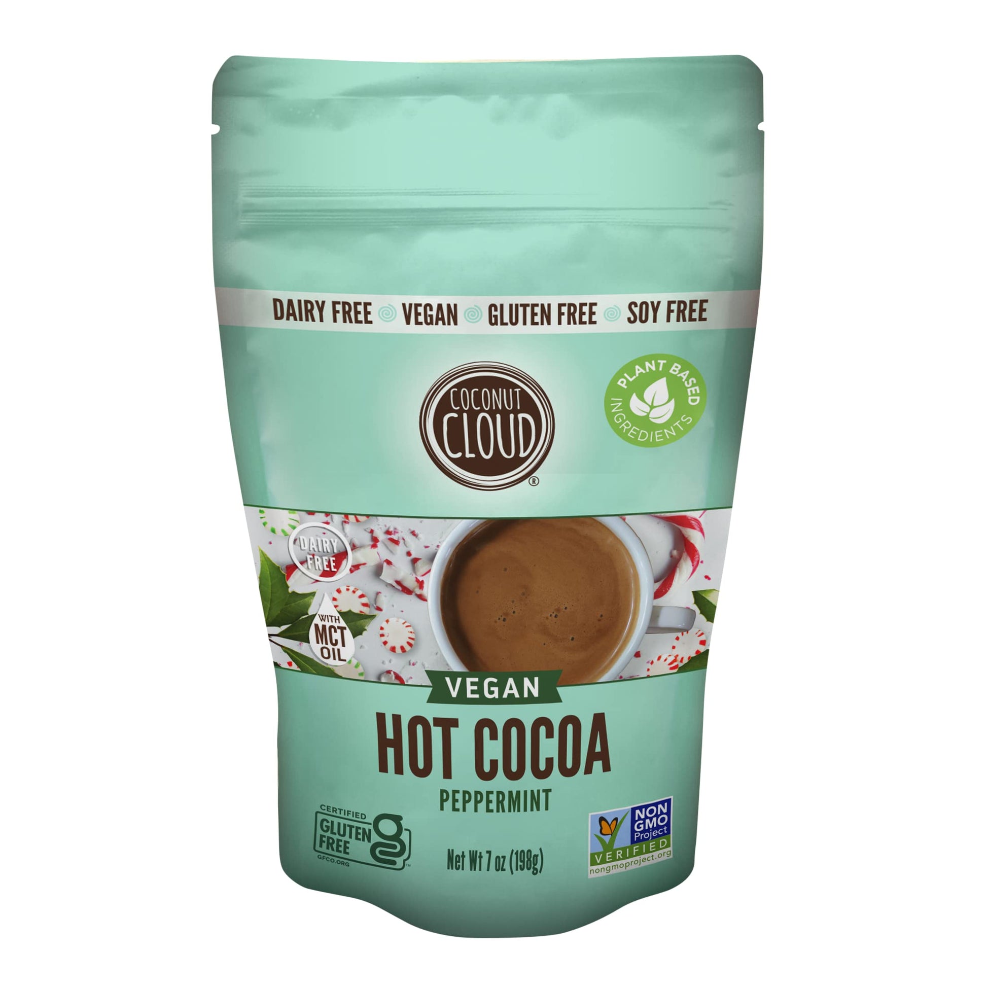 Coconut Cloud Dairy Free Instant Drink - Vegan Coconut Powdered Milk with MCT Oil, Peppermint Cocoa, 7 oz