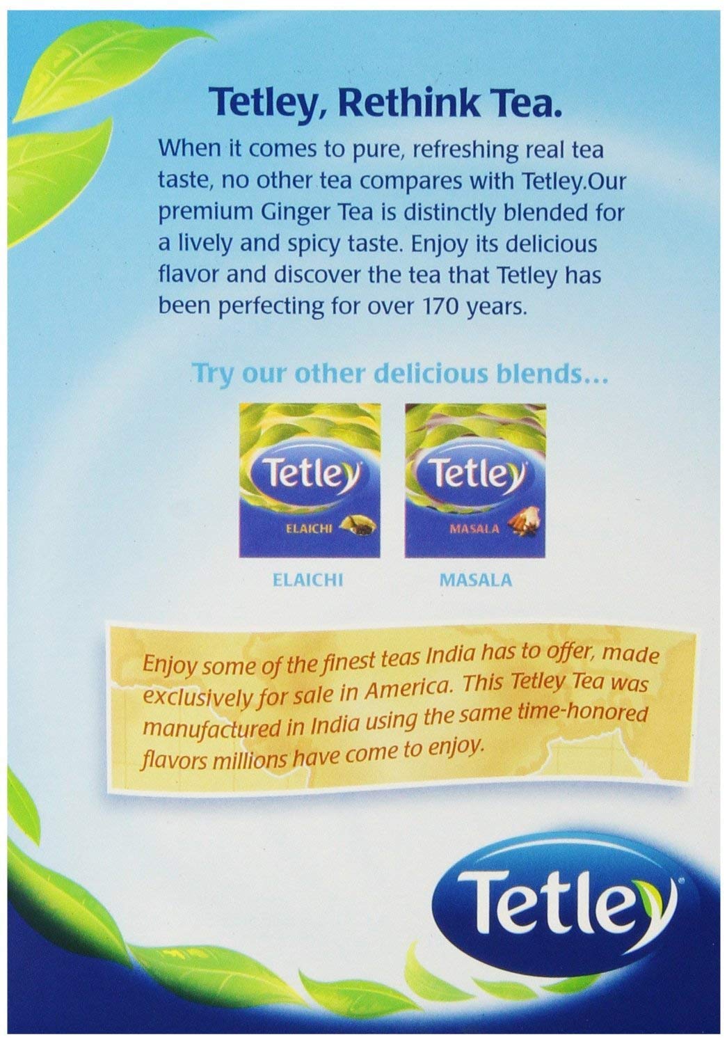 Tetley USA Tea, Ginger Flavor, 72-Count Tea Bags, Pack of 3, Brown, Model 30543