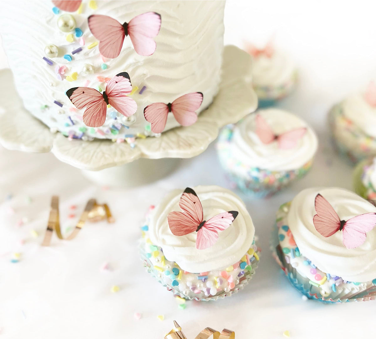 Sugar Robot Edible Butterflies For Cake Decorating - Small Pastel Pink Butterfly Cake Toppers And Cupcake Toppers - Decoration Made In The Usa - Enhanced Crafted (Pink)
