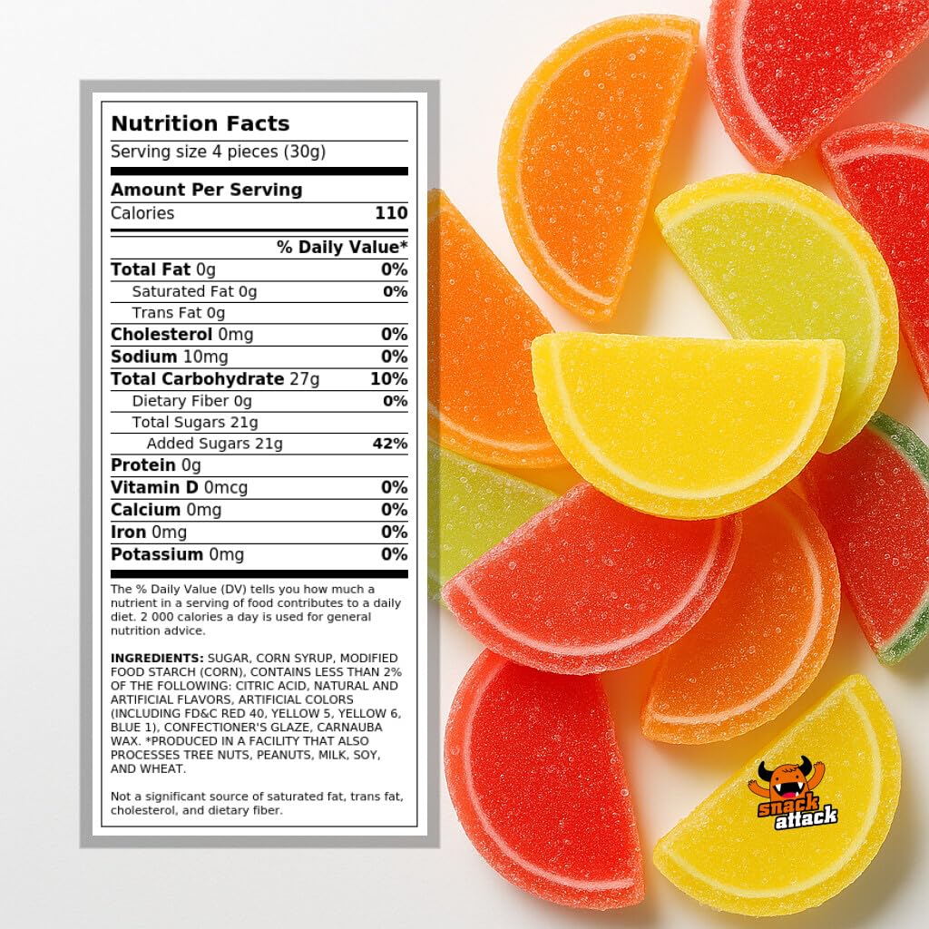 Snack Attack Assorted Fruit Slices Gummy Candy, Chewy  , 1lb Bag for Parties and Gifts