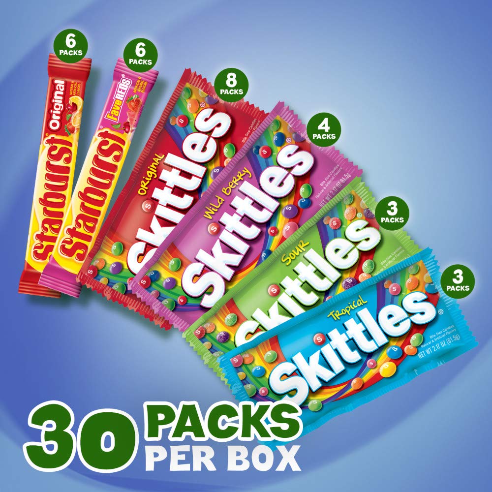 Skittles Assorted Candy Variety Pack, 30 Count Bulk Box, Perfect for Holidays, Gifts, Parties, 37.05 oz