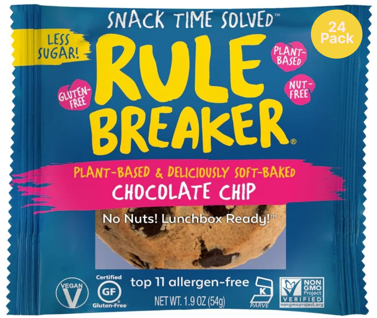 Rule Breaker Vegan & Gluten Free Cookies | Chocolate Chip | Plant-Based  Dairy  Nut  Soy  Allergen Free | Soft-Baked  Great School Snacks For Kids & 18+ Uses  Individually Wrapped (Pack Of 24)