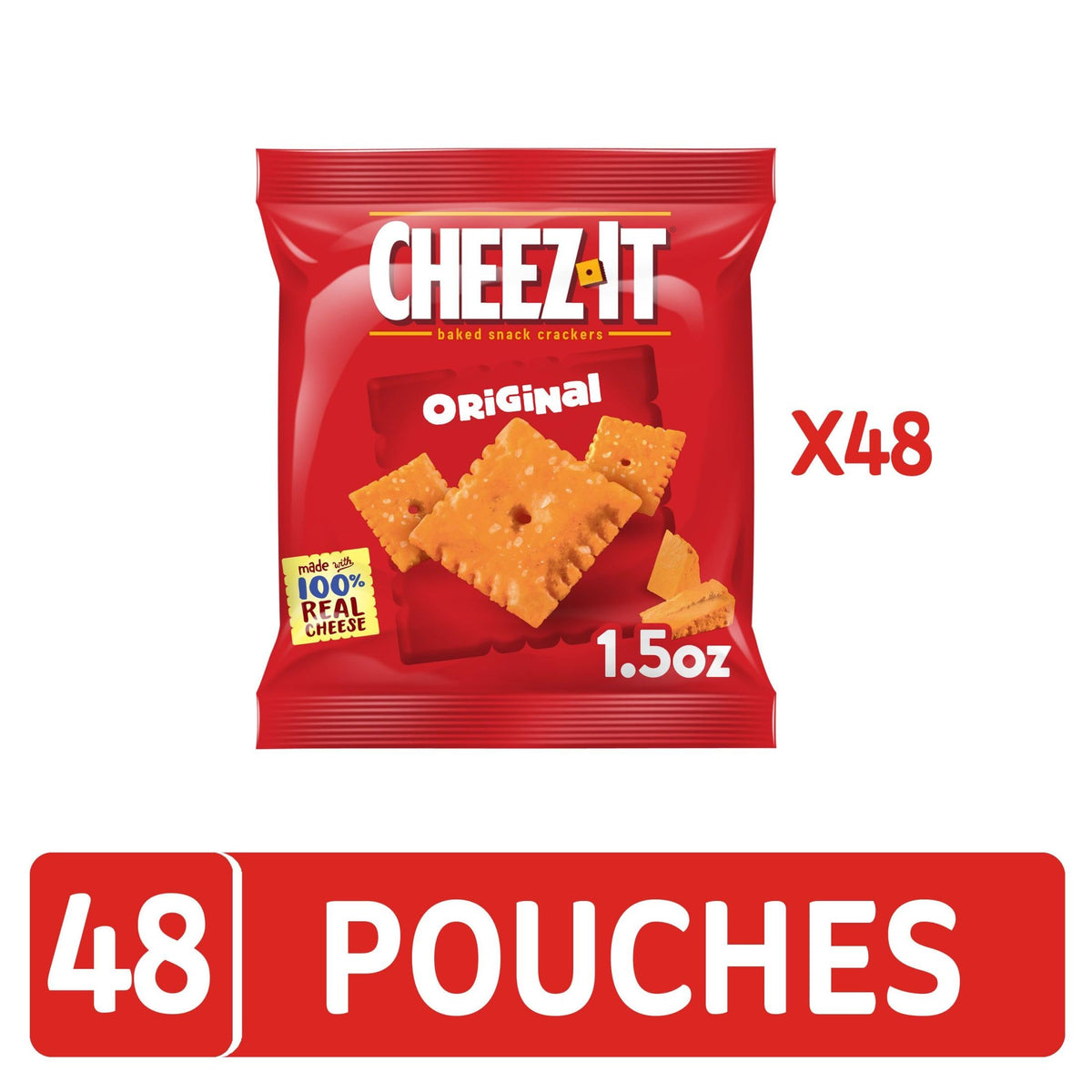 Cheez-It Cheese Crackers, Baked Snack Crackers, Lunch Snacks, Original (48 Pouches)