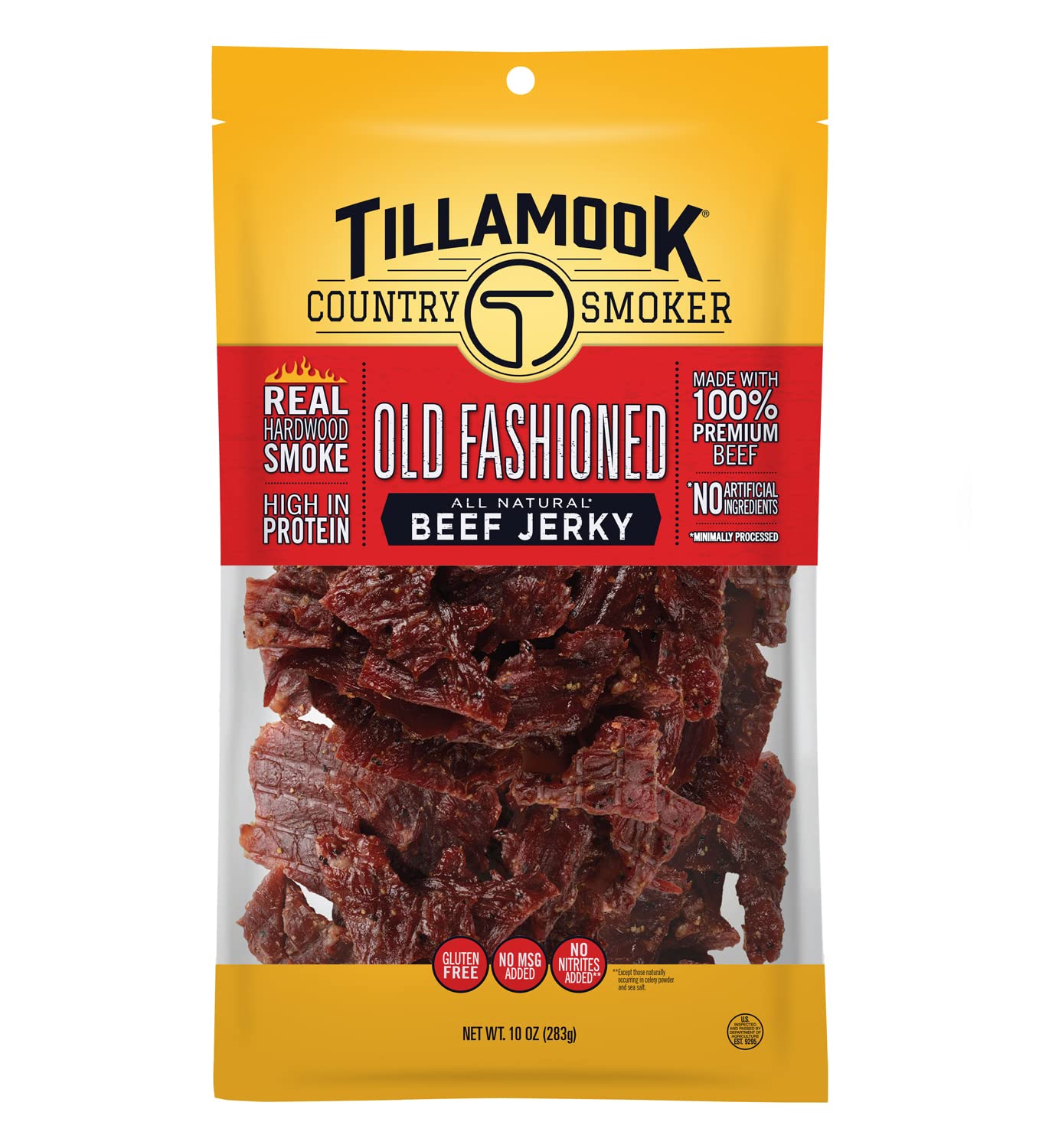Tillamook Country Smoker Beef Jerky, Old Fashioned, 10 Ounce, Pack of 1, Real Hardwood Smoked