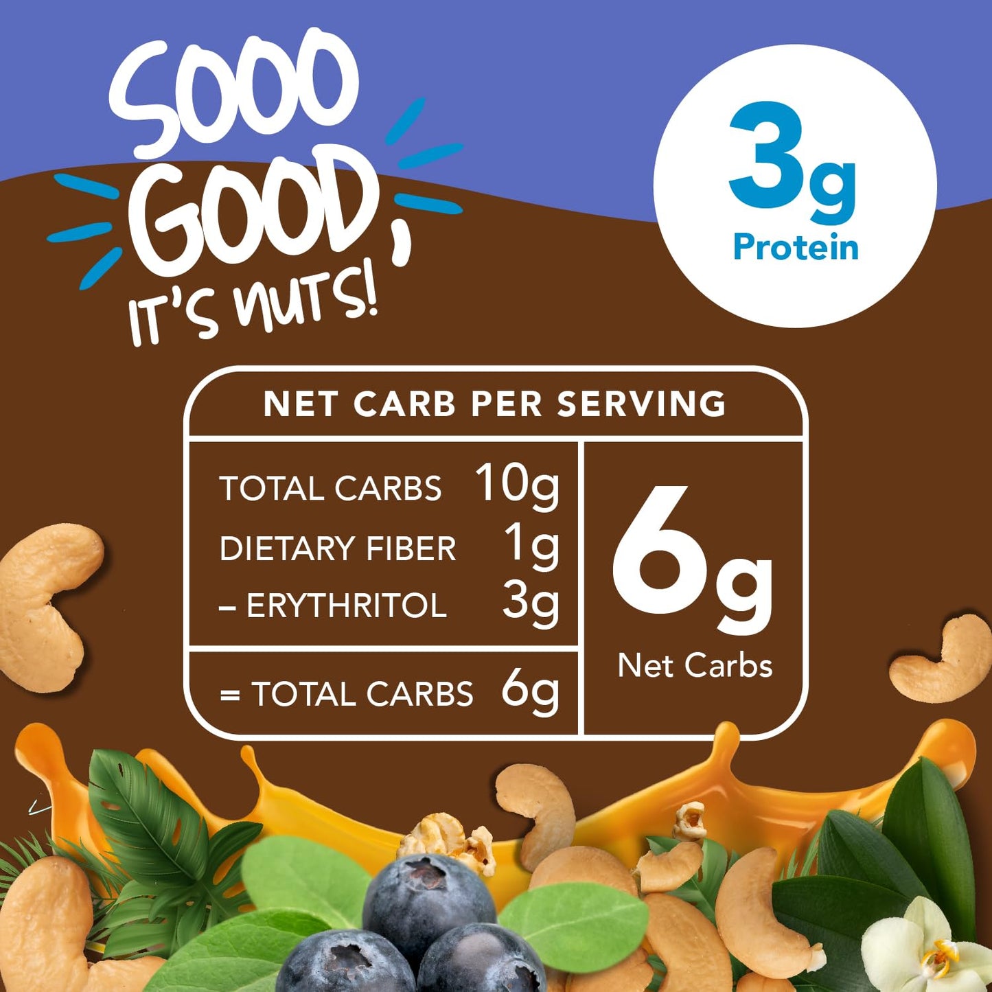 Earthside Farms Candied Nuts, Keto Friendly, Blueberry Vanilla Cashews, Low Sugar, Individually Wrapped, 4 Ounce (Pack of 3)