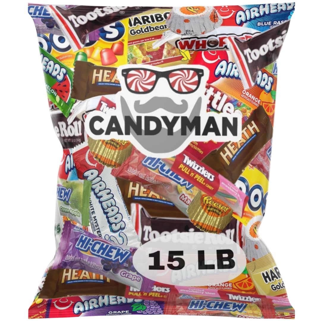 CANDYMAN Chocolate & Candy Bundle, 15 LB Mixed Individually Wrapped Treats for Parties