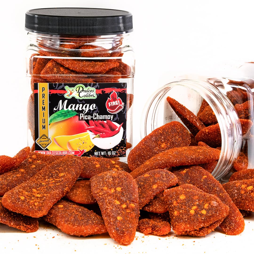 Dulces Colibri Mango Pica-Chamoy - Premium Spicy Chewy Slices - 16oz Jar