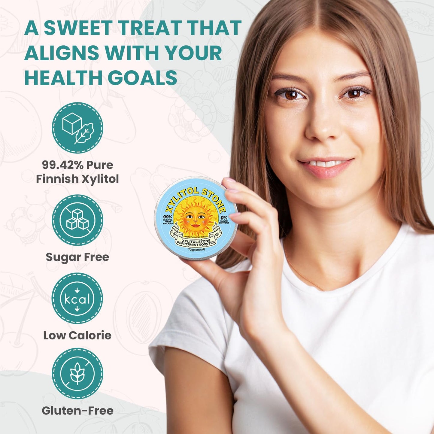 Xylitol Stone | Delicious Sugar Free Candy | 100% Finnish Xylitol Mints | Health Conscious Snacks | Refreshing Breath Mints | Unique Hard Candy Gift (Peppermint Booster Flavor)