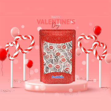 Fruidles Valentine'S Red Lips Tattoo Lollipop Sucker, White Lip Shaped Lollipop With Red Lips, Individually Wrapped Candy (2 Pounds)