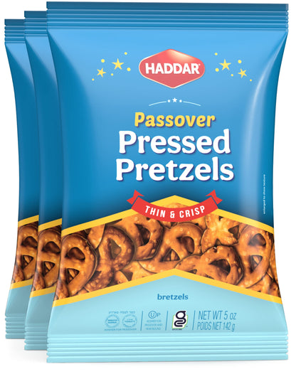 Haddar Gluten Free Pretzels, 5oz (3 Pack) | Pressed Pretzels | Individual Snack Packs | Low Calorie Snack | Kosher for Passover