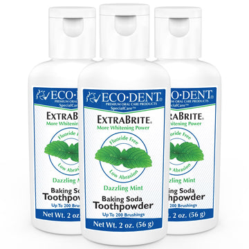 Eco-Dent Extrabrite Baking Soda Toothpowder, Mint - Fluoride-Free Toothpaste Powder, Sls-Free Tooth Powder With Oxidizing Calcium Peroxide, Whitening Toothpaste Alternative, 2 Oz Ea (Pack Of 3)