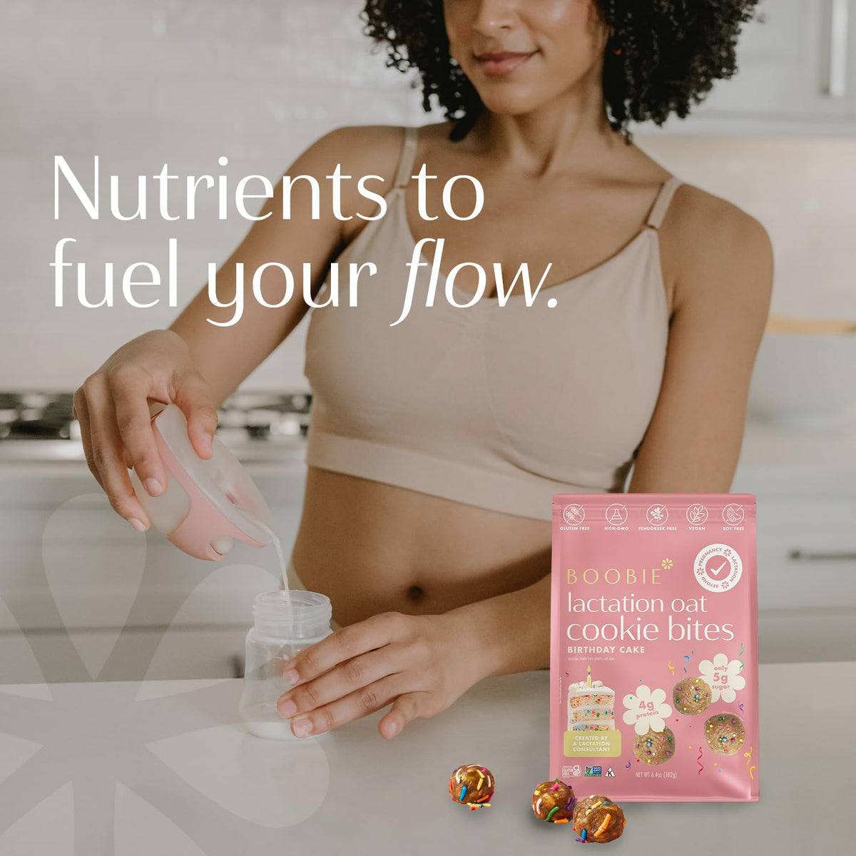 Boobie Lactation Cookies, Birthday Cake | Vegan, Gluten-Free, Dairy-Free, Soy-Free Plant-Based Protein + Prebiotics | 5g Sugar,