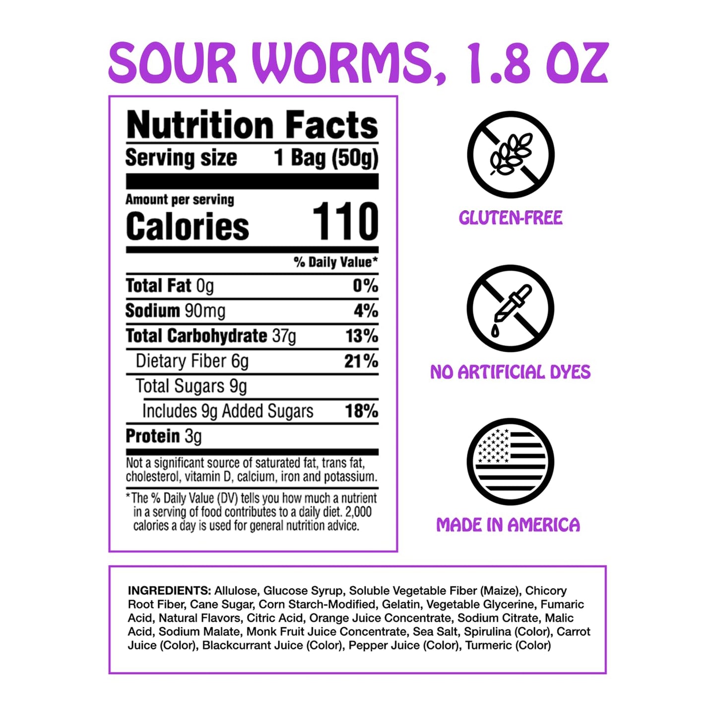 Rotten Sour Gummy Worms - Low Sugar, Low Calorie, 7g Gut-Friendly Prebiotic Fiber and 3g Protein, Gluten Free Candy - 1.8 oz - 8