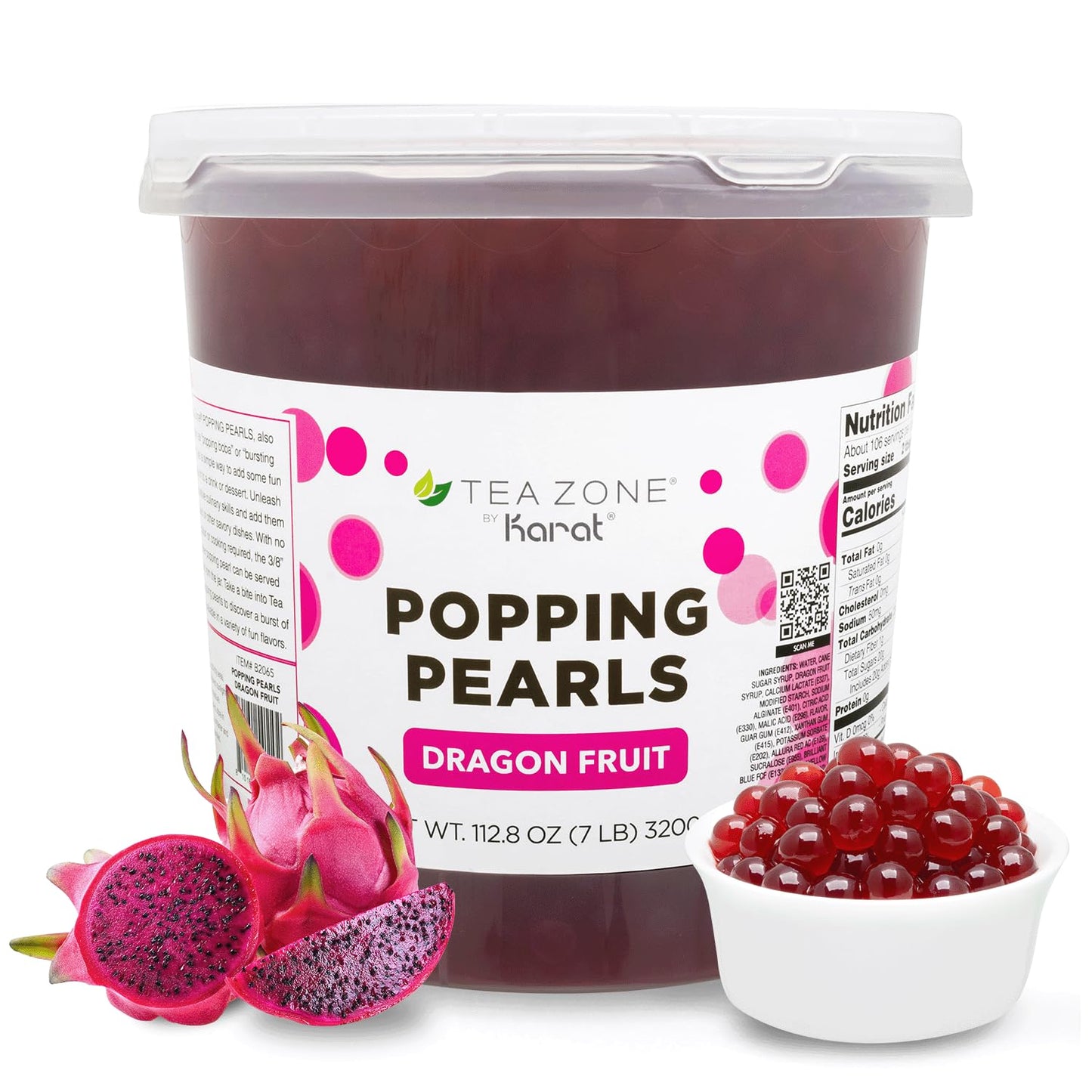 Tea Zone [7 Pounds] Dragon Fruit Popping Pearls for Boba Tea Beverages, Sweets, Ice Cream Topping | B2065