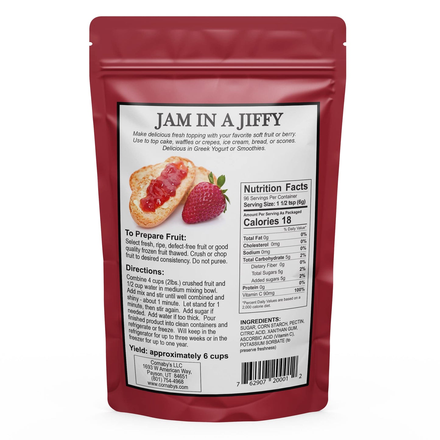 Cornabys Jam in a Jiffy - Instant Low Sugar Jam Mix, 18 oz, No Cook, Freezer Friendly