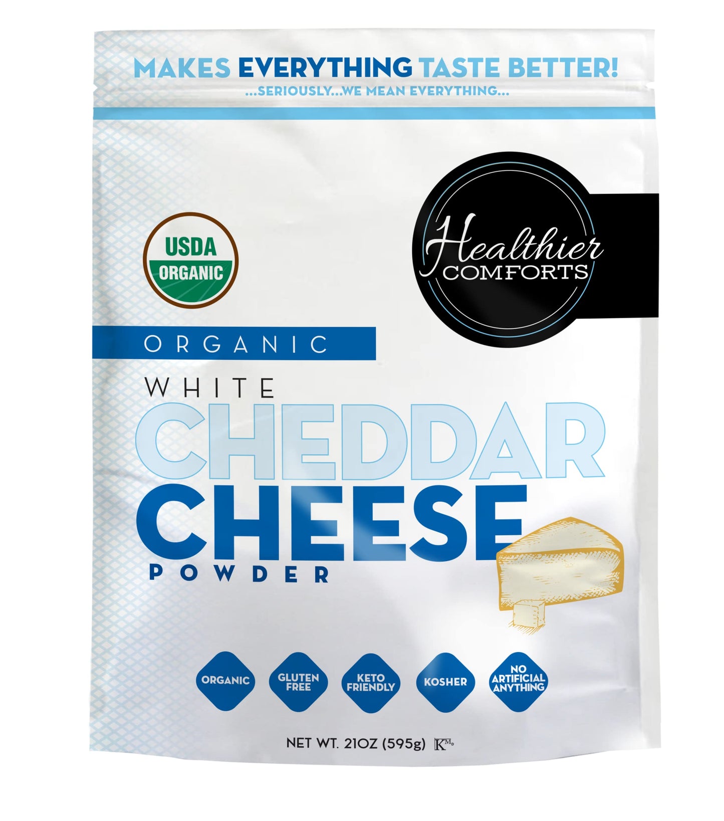 Healthier Comforts Organic White Cheddar Cheese Powder, Gluten Free, Keto-Friendly, 21 oz